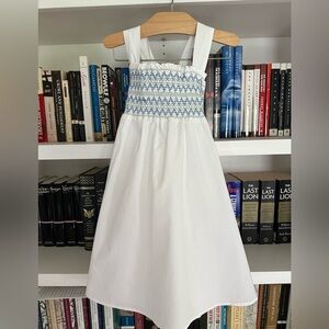 White Cotton Smocked Sundress by Le Lapin, Size 6 yrs